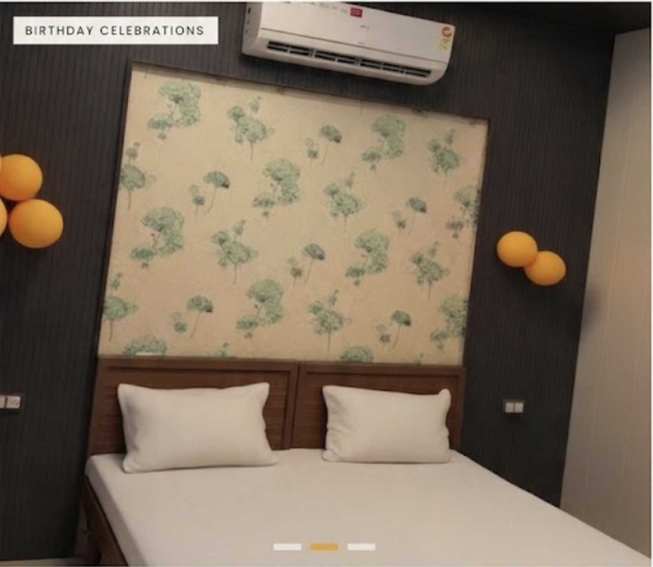 Birthday party room decorated with balloons